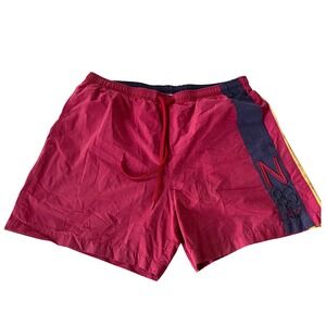 Vintage Nautica Mens Swim Trunks Large Red Colorblock Logo Lined Retro Y2K